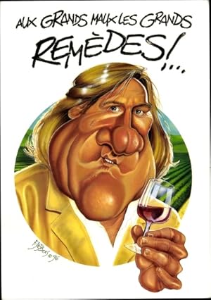 Bild des Verkufers fr Ansichtskarte / Postkarte Schauspieler Grard Depardieu, Karikatur, Weinglas zum Verkauf von akpool GmbH