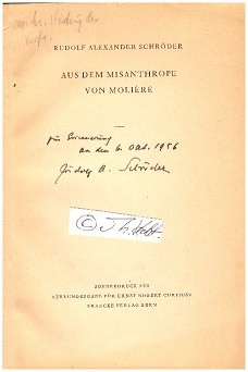 Seller image for RUDOLF ALEXANDER SCHRDER (1878-1962) deutscher Schriftsteller, bersetzer, Dichter, evangelischer Kirchenlieddichter sowie Architekt und Maler, Pour le mrite fr Wissenschaft und Knste, Grnder des Insel-Verlages for sale by Herbst-Auktionen