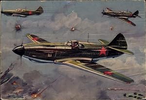 Künstler Ansichtskarte / Postkarte Petit, Louis, Sowjetische Kampfflugzeuge LAGG 3, URSS, Avions ...