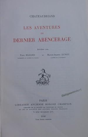 Bild des Verkufers fr Les aventures du dernier abencerage. zum Verkauf von Antiquariat Bookfarm
