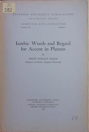 Bild des Verkufers fr Iambic words and regard for accent in Plautus. zum Verkauf von Antiquariat Bookfarm