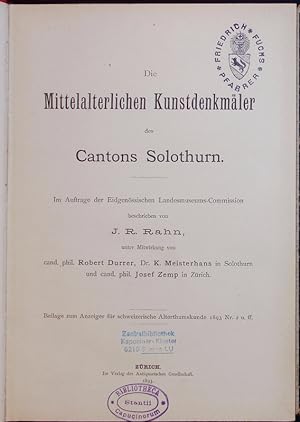 Seller image for Die Mittelalterlichen Kunstdenkmler des Cantons Solothurn. for sale by Antiquariat Bookfarm