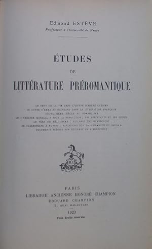 Imagen del vendedor de Etudes de littrature prromantique. a la venta por Antiquariat Bookfarm