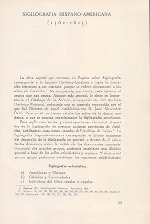 Bild des Verkufers fr SIGILOGRAFIA HISPANO-AMERICANA, 1562-1625 (EXTRAIDO ORIGINAL DEL AO 1941, ESTUDIO COMPLETO TEXTO INTEGRO) zum Verkauf von Libreria 7 Soles