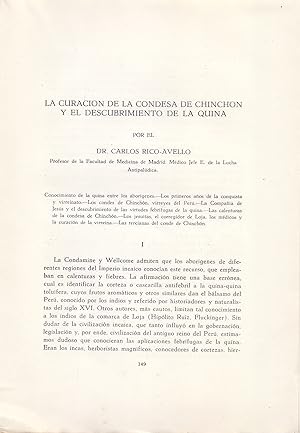 Seller image for LA CURACION DE LA CONDESA DE CHINCHON Y EL DESCUBRIMIENTO DE LA QUINA (EXTRAIDO ORIGINAL, ESTUDIO COMPLETO TEXTO INTEGRO) for sale by Libreria 7 Soles