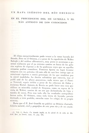 Imagen del vendedor de UN MAPA INEDITO DEL RIO ORINOCO - ES EL PRECEDENTE DEL DE GUMILLA Y EL MAS ANTIGUO DE LOS CONOCIDOS (EXTRAIDO ORIGINAL DEL AO 1944, ESTUDIO COMPLETO TEXTO INTEGRO) a la venta por Libreria 7 Soles