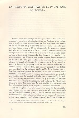 Seller image for LA FILOSOFIA NATURAL EN EL PADRE JOSE DE ACOSTA (EXTRAIDO ORIGINAL DEL AO 1943, ESTUDIO COMPLETO TEXTO INTEGRO) for sale by Libreria 7 Soles