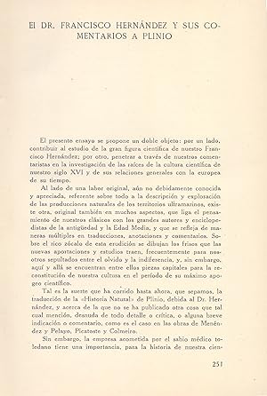 Imagen del vendedor de EL DR. FRANCISCO HERNANDEZ Y SUS COMENTARIOS A PLINIO (EXTRAIDO ORIGINAL DEL AO 1942, ESTUDIO COMPLETO TEXTO INTEGRO) a la venta por Libreria 7 Soles