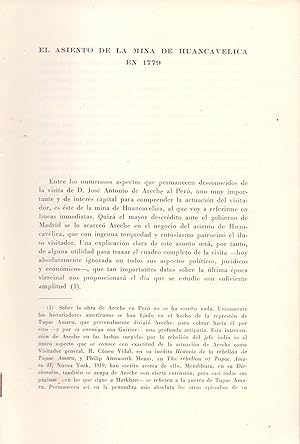 Seller image for EL ASIENTO DE LA MINA DE HUANCAVELICA EN 1779 (PERU) (EXTRAIDO ORIGINAL DEL AO 1944, ESTUDIO COMPLETO TEXTO INTEGRO) for sale by Libreria 7 Soles