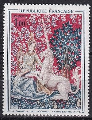 Dame mit Einhorn, Detail aus Wandteppich / Briefmarke Frankreich Nr. 1492**