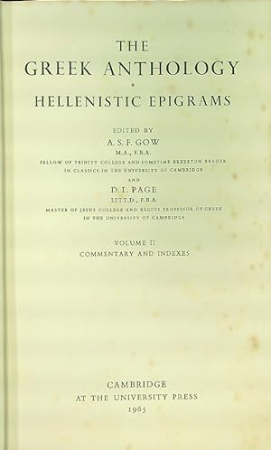 Bild des Verkufers fr The Greek Anthology: Hellenistic Epigrams vol. II zum Verkauf von Librodifaccia