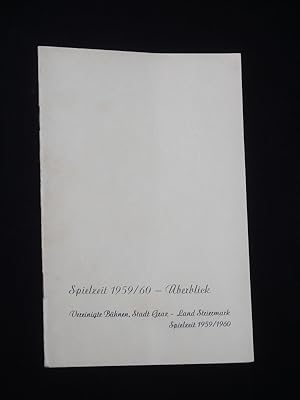 Bild des Verkufers fr Vereinigte Bhnen Stadt Graz, Land Steiermark, Spielzeit 1959/60, berblick [Jahresheft]. Darin lose beiliegt: Programmzettel SPITZENHUBCHEN UND ARSENIK von Joseph Kesselring. Insz.: Heinz Gerstinger, Bhnenbild: Robert E. Jahren. Mit Helli Lichten, Rosa Dybal-Kadle, Alfred Wehle, Raoul Fischer, Oskar Reinhardt, Claudia Sorbas, Lois Gross zum Verkauf von Fast alles Theater! Antiquariat fr die darstellenden Knste