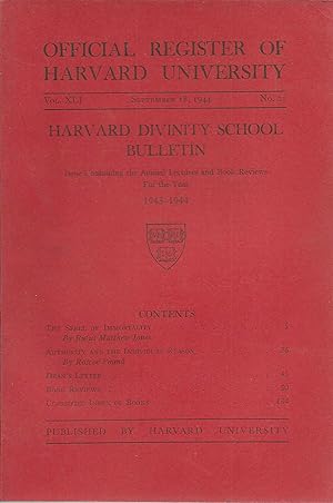 Seller image for Harvard Divinity School Bulletin. Issue Containing the Annual Lectures and Book Reviews for the Year 1943-1944 for sale by Lincbook