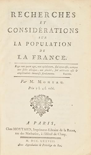 Seller image for Recherches et considrations sur la population de la France. for sale by Bonnefoi Livres Anciens