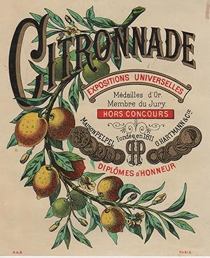 "CITRONNADE Maison PELPEL-G. HARTMANN & Cie" Etiquette-chromo originale (entre 1890 et 1900)