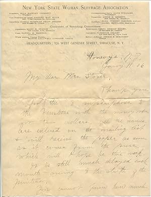 1906 Woman Suffrage Leader Harriet May Mills Autograph Letter Signed