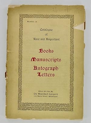 Bild des Verkufers fr CATALOGUE OF RARE AND IMPORTANT BOOKS MANUSCRIPTS AUTOGRAPH LETTERS. No 18 zum Verkauf von Hardy Books