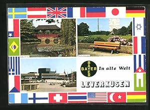 Bild des Verkufers fr Ansichtskarte Leverkusen, Japanischer Garten, Bayer Hochhaus, Forum zum Verkauf von Bartko-Reher