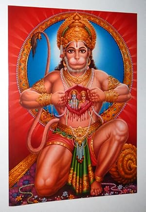 Poster of Hindu Deity Hanuman Displaying Rama and Sita in His Heart