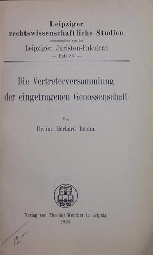 Bild des Verkufers fr Die Vertreterversammlung der eingetragenen Genossenschaft. zum Verkauf von Antiquariat Bookfarm