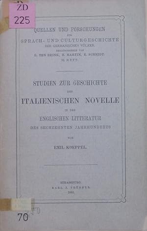 Bild des Verkufers fr Studien zur Geschichte der italienischen Novelle in der englischen Litteratur des 16. Jahrhunderts. zum Verkauf von Antiquariat Bookfarm