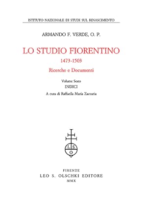 Seller image for Lo studio fiorentino ricerche e documenti. Vol VI: Indici. for sale by FIRENZELIBRI SRL