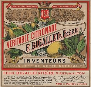 "CITRONADE Félix BIGALLET & Frère VIRIEU" Etiquette-chromo originale (entre 1890 et 1900)