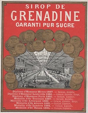 "SIROP DE GRENADINE GARANTI PUR SUCRE" Etiquette-chromo originale (entre 1890 et 1900)