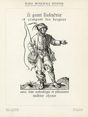 "LE GRANT KALENDRIER ET COMPOST DES BERGIERS" Gravure sur pierre originale entoilée exécutée par ...