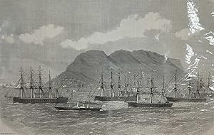 Bild des Verkufers fr Arrival of the Channel Fleet with the Lords of the Admiralty at Gibraltar. An original print from the Illustrated London News, 1869. zum Verkauf von Cosmo Books
