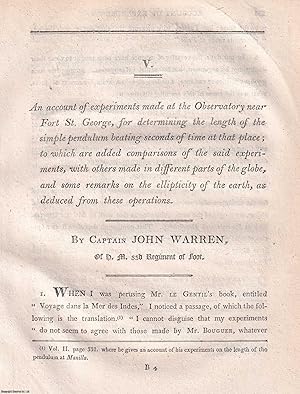 Bild des Verkufers fr An account of experiments made at the Observatory near Fort St. George, for determining the length of the simple pendulum beating seconds of time at that place; to which are added comparisons of the said experiments, with others made in different parts of the globe, and some remarks on the ellipticity of the earth, as deduced from these operations. An original article extracted from Asiatick Researches; or Transactions of the Society Instituted in Bengal, 1810. [Afterwards known as The Asiatic Society of Bengal]. zum Verkauf von Cosmo Books