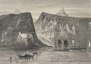 Imagen del vendedor de St. Helena, with Troop-Ships at Anchor. An original print from the Illustrated London News, 1866. a la venta por Cosmo Books