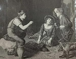 Seller image for The Butt-Shooting a Cherry' by W. Mulready. An original print from the Illustrated London News, 1869. for sale by Cosmo Books