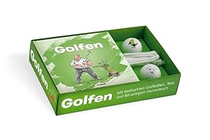 Golfen: Geschenkbox mit Humorbuch, 2 bedruckten Golfbällen und 10 Tees