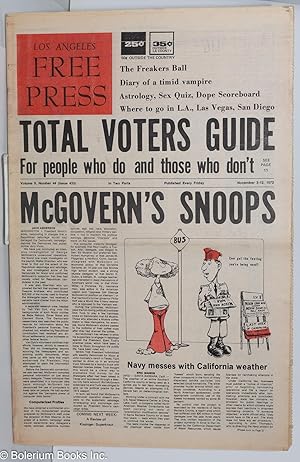 Seller image for Los Angeles Free Press, Nov 3-Nov 12, 1972 vol. 9 no. 44, (issue 433); [Headline:] "Total Voter Guide for people who do and those who don't" & "McGovern's Snoops" for sale by Bolerium Books Inc.