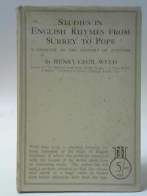 Bild des Verkufers fr Studies in English Rhymes from Surrey to Pope zum Verkauf von World of Rare Books