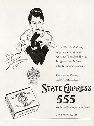 "CIGARETTE STATE EXPRESS 555" Annonce originale entoilée parue dans FRANCE ILLUSTRATION en 1956