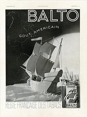 "CIGARETTES BALTO" Annonce originale entoilée illustrée par JARACH parue dans L'ILLUSTRATION du 1...