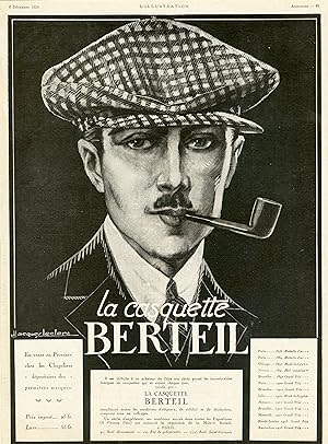 "CASQUETTE BERTEL" Annonce originale entoilée parue dans L'ILLUSTRATION du 6/12/1924 illustrée pa...