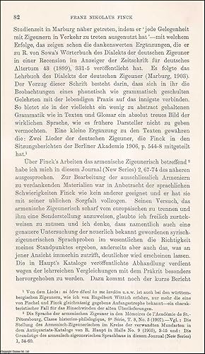 Imagen del vendedor de Franz Nikolaus Finck, Deutscher Philologe. An uncommon original article from the Journal of the Gypsy Lore Society, 1910. a la venta por Cosmo Books