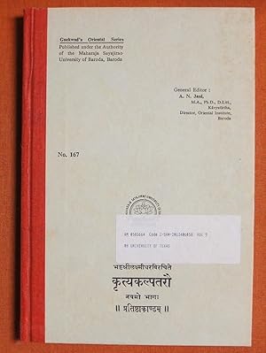 Bild des Verkufers fr Kritakalpataru of Bhatta Laksmidhara Vol. IX Pratisthakanda zum Verkauf von GuthrieBooks