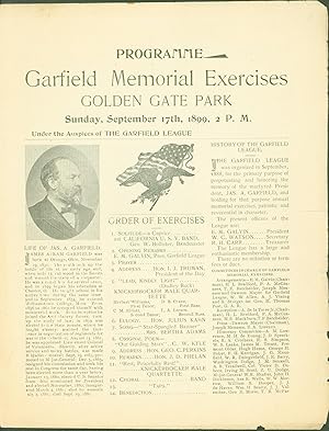 Programme Garfield Memorial Exercises Golden Gate Park, Sunday, September 17th, 1899, 2 p.m.