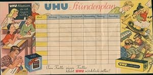 Stundenplan UHU Kleber, UHU-Werk H. u. M. Fischer Bühl (Baden), Alleskleber, um 1950