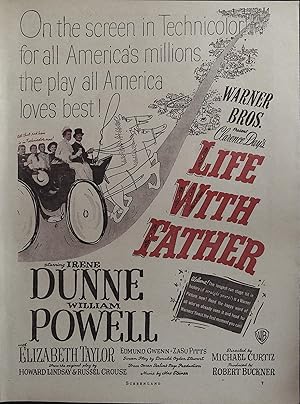 Image du vendeur pour Life with Father Trade Print Ad 1947 William Powell, Irene Dunne, Elizabeth Taylor, mis en vente par AcornBooksNH