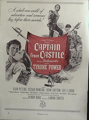 Seller image for Captain from Castile Trade Print Ad 1947 Tyrone Power, Jean Peters, Cesar Romero for sale by AcornBooksNH