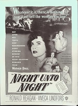 Image du vendeur pour Night Unto Night Trade Print Ad 1949 Ronald Reagan, Viveca Lindfors, Broderick Crawford mis en vente par AcornBooksNH