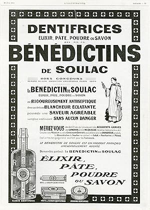 "SAVONS DENTIFRICES BÉNÉDICTINS" Annonce originale entoilée L'ILLUSTRATION 28 Juin 1913