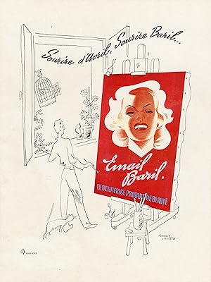 "DENTIFRICE EMAIL BARIL" Annonce originale entoilée par Francis GILLETTA (1950)