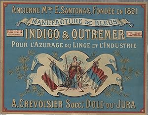 "INDIGO & OUTREMER" Etiquette d'intérieur originale / Chromo-litho avant 1900