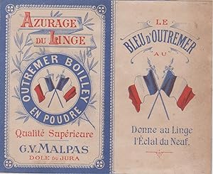 "BLEU D'OUTREMER AU DRAPEAU/ G.V. MALPAS" Etiquette-chromo originale (entre 1890 et 1900)